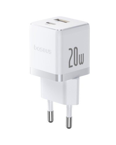 Baseus Palm C+U 20W USB-C və USB-A Sürətli Şarj Adapteri EU Moon White