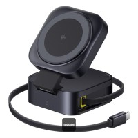 Baseus PicoGo Series 2-in-1 Maqnitli Simsiz Şarj Stendi Qi2 15W Qara (P10276800123-00)