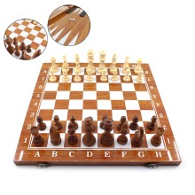 3-ü 1-də Şahmat, Dama və Nərd Dəsti – Taxta Masaüstü Oyun (40x40 sm)