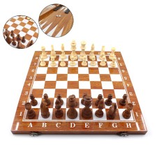 3-ü 1-də Şahmat, Dama və Nərd Dəsti – Taxta Masaüstü Oyun (40x40 sm)