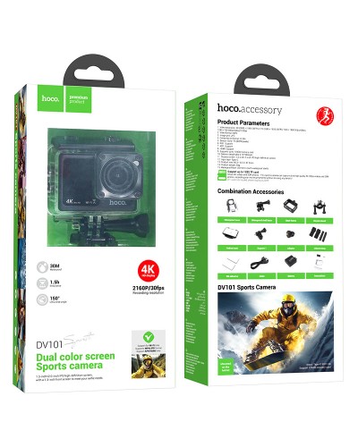 HOCO DV101 4K Action Kamera 8MP Sony Sensor 150° WiFi 30m Suya Davamlı Dual Ekran