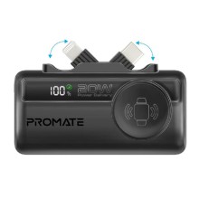 Promate PowerUp-Trio 5000mAh 20W Mini Power Bank – USB-C, Lightning, Apple Watch, Black
