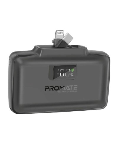 Promate PowerUp-10Duo 10000mAh 20W Mini Power Bank – USB-C & Lightning, Black