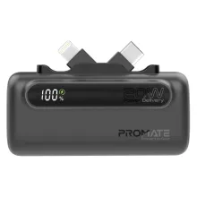 Promate PowerUp-Duo 5000mAh 20W Mini Power Bank – USB-C & Lightning, Black