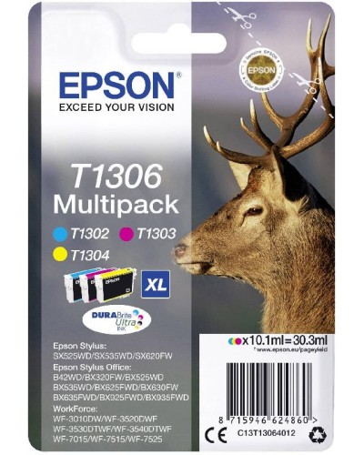 Epson T1306 C13T13064012 DURABrite Ultra 3 цвета XL Оригинальный комплект картриджей 30.3 мл