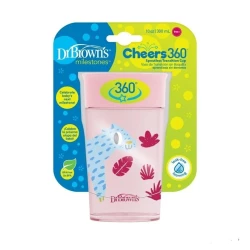 Чашка-поильник с крышкой Dr.Brown's Cheers 360 Pink, 300 мл, 9 мес+