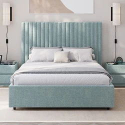 Двуспальная кровать Art_ikili_yataq 89, ламинат/текстиль, зеленая, 120x180х200 см