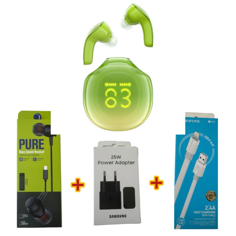 Беспроводные наушники Acefast T9 Green + Подарок Проводные наушники Strap Pure + Сетевое зарядное устройство Samsung 25W + Кабель USB Borofone BX89 Беспроводные наушники Acefast T9 Green + Подарок Проводные наушники Strap Pure + Сетевое зарядное устройство Samsung 25W + Кабель USB Borofone BX89