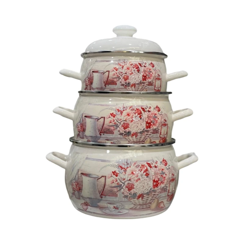 Qazan dəsti SHA-00002917, minalı örtük, ağ, 2 l/ 3.5 l/ 5 l