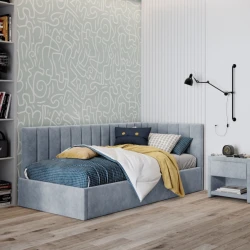 Односпальная кровать Art_tek_yataq (120) 66, ламинат/текстиль, серая, 200x85x120 см