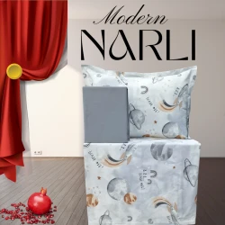 Комплект детского постельного белья Narlı 1036, пододеяльник 160x220 см, простыня 180x240 см, наволочка 50x70 см, односпальный, хлопок, серый