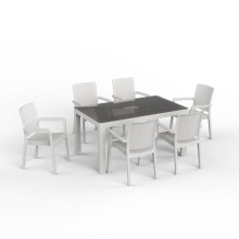 Bağ üçün mebel dəsti Florya Garden White, masa ölçüsü 90x150 sm, stul ölçüsü 45x58x56x84 sm, plastik, ayaqlar və karkas dəmirdən - Florya Garden 053