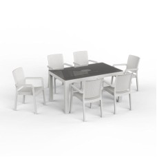 Bağ üçün mebel dəsti Florya Garden White, masa ölçüsü 90x150 sm, stul ölçüsü 45x58x56x84 sm, plastik, ayaqlar və karkas dəmirdən - Florya Garden 053