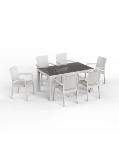 Bağ üçün mebel dəsti Florya Garden White, masa ölçüsü 90x150 sm, stul ölçüsü 45x58x56x84 sm, plastik, ayaqlar və karkas dəmirdən - Florya Garden 053
