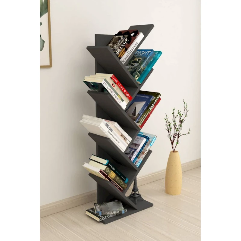 Стеллаж Moni Antre ev_12115511, ЛДСП, антрацит, 44x24x135 см Стеллаж Moni Antre ev_12115511, ЛДСП, антрацит, 44x24x135 см