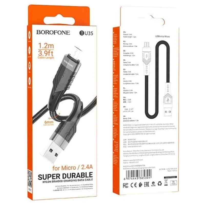 Кабель Borofone USB to MicroUSB, Black Кабель Borofone USB to MicroUSB, Black