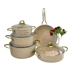 Набор кастрюль Eviz 28/28/20/24/28 см, гранит, кремовый