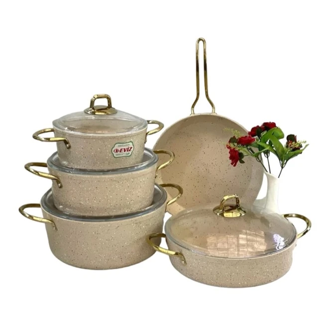Набор кастрюль Eviz 28/28/20/24/28 см, гранит, кремовый Набор кастрюль Eviz 28/28/20/24/28 см, гранит, кремовый
