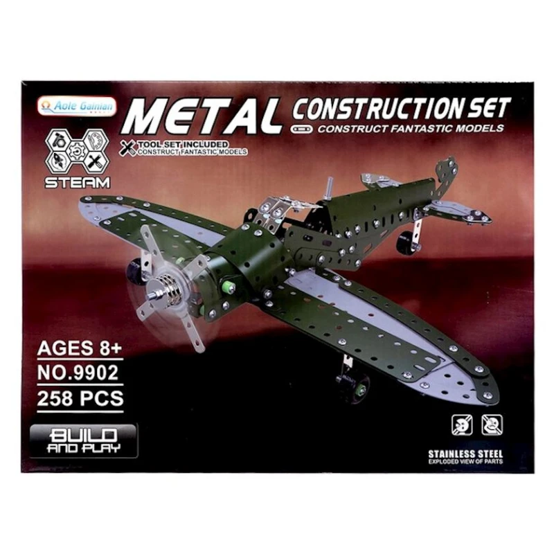 Конструктор металлический Aole Gainian 9902, самолёт, 258 деталей, зеленый Конструктор металлический Aole Gainian 9902, самолёт, 258 деталей, зеленый