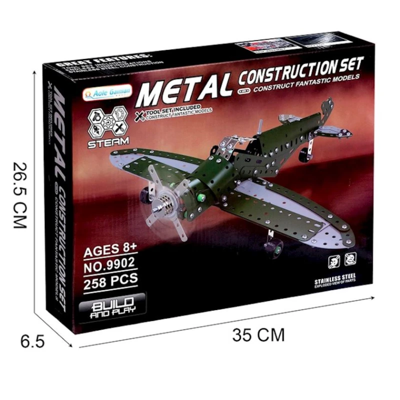 Конструктор металлический Aole Gainian 9902, самолёт, 258 деталей, зеленый Конструктор металлический Aole Gainian 9902, самолёт, 258 деталей, зеленый