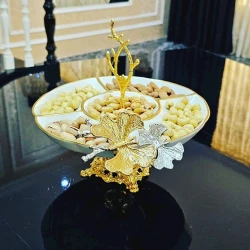 Менажница JJ-009J, круглая, 25 см, белая/золотистая Менажница JJ-009J, круглая, 25 см, белая/золотистая