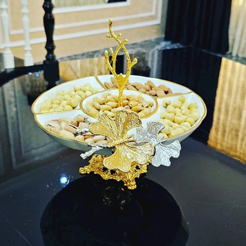 Менажница JJ-009J, круглая, 25 см, белая/золотистая Менажница JJ-009J, круглая, 25 см, белая/золотистая