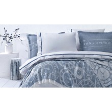 Yataq dəsti Yataş Asral, ikinəfərlik Avro mələfə ilə, yorğan üzü 200х220 sm, mələfə 240x260 sm, 4 əd yastıq üzü 50x70 sm, örtük-şal 230x240 sm, pambıq, İndigo