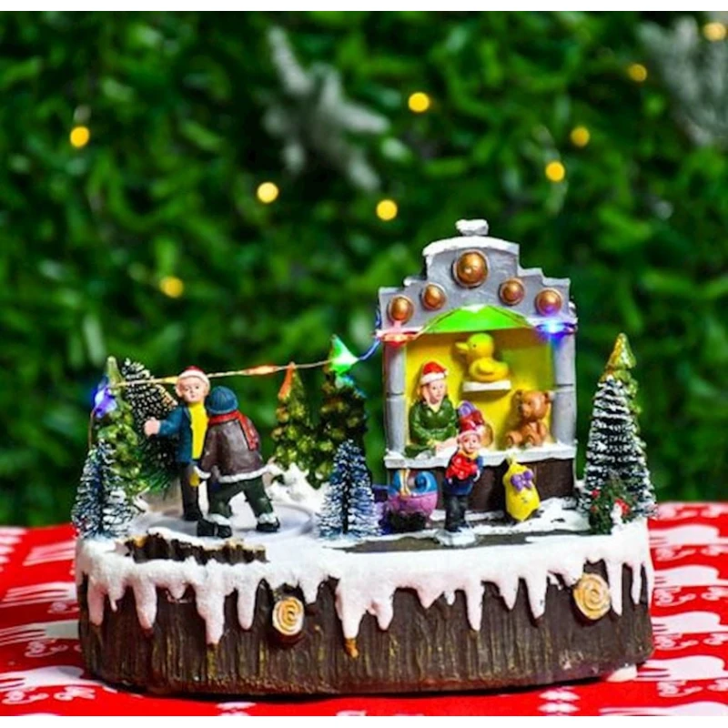 Фигурка Дети и елки, красная/белая/зеленая, 20х14х15 см