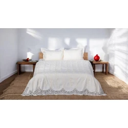 Dəst Narlı 000602, örtük 260х260 sm, yastıq üzlər 50x70 sm, ikinəfərlik, velür, ağ