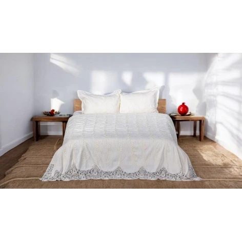 Dəst Narlı 000602, örtük 260х260 sm, yastıq üzlər 50x70 sm, ikinəfərlik, velür, ağ