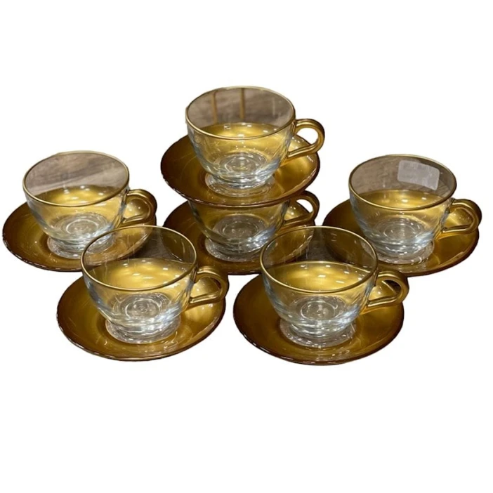 Çay dəsti KL-8876 6 nəfərlik, şüşə, qızılı/şəffaf