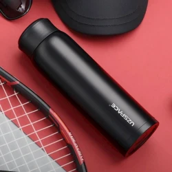 Термос Uzspace 4075, сталь/силикон, черный, 480 мл, 22х6 см