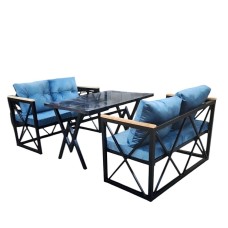 Bağ üçün mebel dəsti 21, divan 130x60x40 sm/masa: 130x70x75 sm, mavi/qara