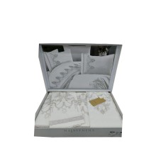 Yataq dəsti NV22 yorğan üzü 200x220 sm, mələfə 240x260 sm, 4 yastıq üzü 50x70 sm, pambıq, boz/ağ