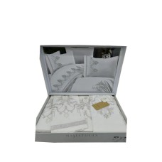 Yataq dəsti NV22 yorğan üzü 200x220 sm, mələfə 240x260 sm, 4 yastıq üzü 50x70 sm, pambıq, boz/ağ