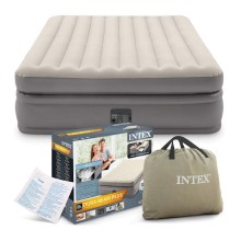 İkinəfərli şişirdilmiş çarpayı Intex quraşdırılmış elektro-nasos ilə 64164 Comfort-Plush saxlama çantası ilə, bej, 152x203x51 sm