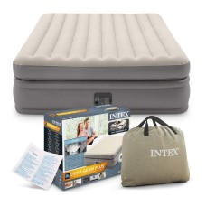 İkinəfərli şişirdilmiş çarpayı Intex quraşdırılmış elektro-nasos ilə 64164 Comfort-Plush saxlama çantası ilə, bej, 152x203x51 sm
