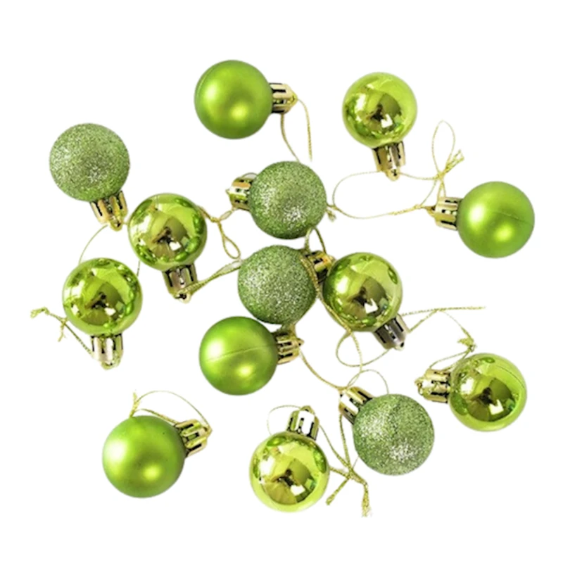 Елочные игрушки пластиковые, салатовые, диаметр 3 см, 24 шт