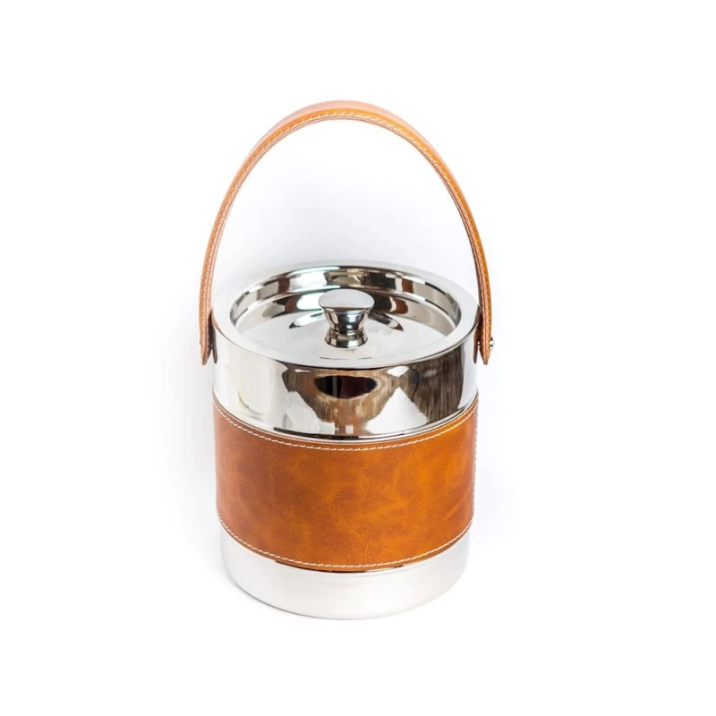 Ведерко для льда Hom-me Winston 105665, 19.5x17.5x20 см, нержавеющая сталь/искусственная кожа, серебристый/коричневый