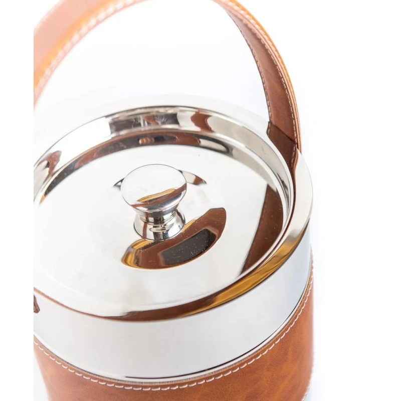 Ведерко для льда Hom-me Winston 105665, 19.5x17.5x20 см, нержавеющая сталь/искусственная кожа, серебристый/коричневый