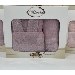 Банный набор Volenka SF-783, хлопок, розовый, размер L/XL (банное полотенце + полотенце для лица + халат)