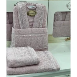 Банный набор Volenka SF-783, хлопок, розовый, размер L/XL (банное полотенце + полотенце для лица + халат)