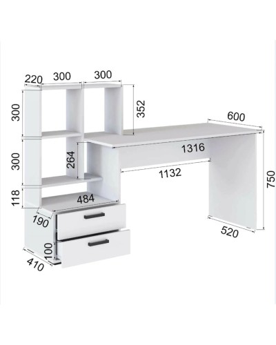 Yazı masası 3563_M2StolKomStelWhvot Ağ/Votan, LDSP, 110.5x41x165 sm