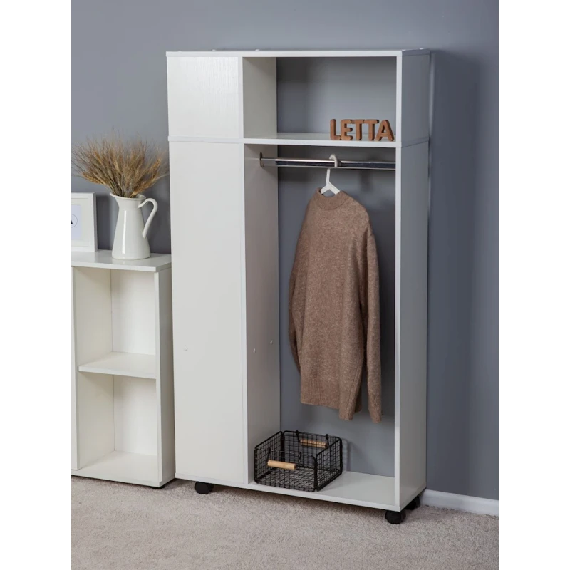 Вешалка с полками Letta White, 146x25х79 см, ЛДСП, белый Вешалка с полками Letta White, 146x25х79 см, ЛДСП, белый