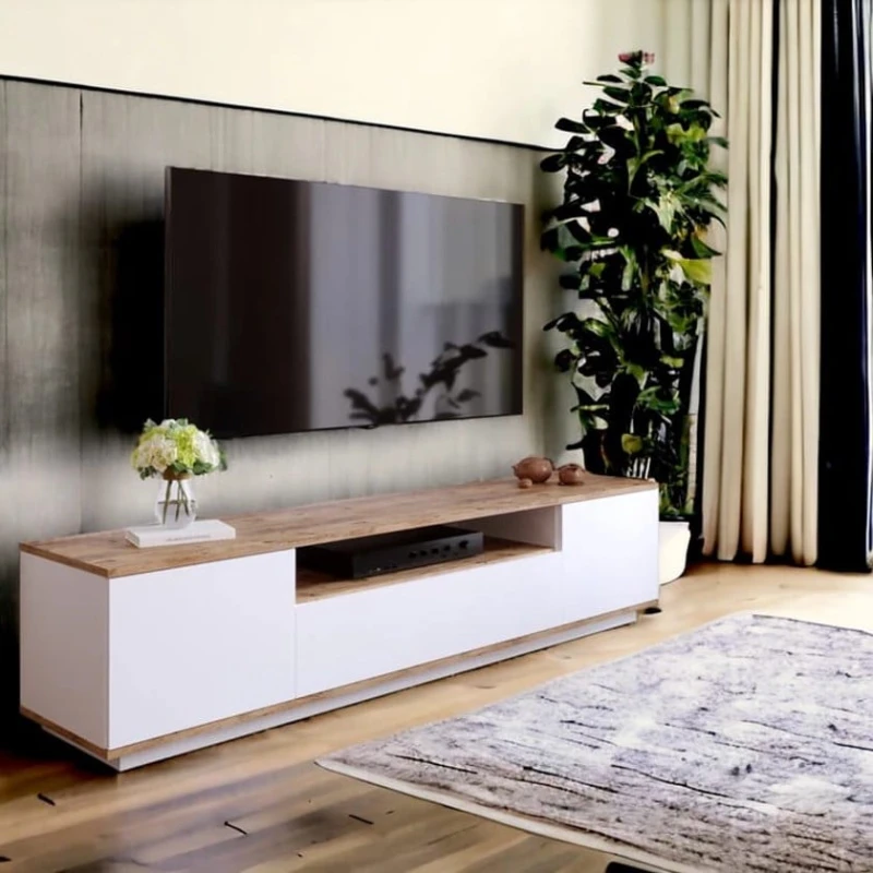 Тумба Ev Plus ev_12116005, ЛДСП, белый, коричневый, 180x44.5x44.6 см Тумба Ev Plus ev_12116005, ЛДСП, белый, коричневый, 180x44.5x44.6 см