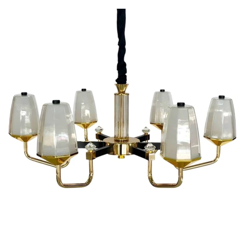 Asma çilçıraq Şəms Aydınlatma 85079, qızılı-qara baza, mat-ağ şüşə plafonlar, 6 LED lampalı - LED 8250-6 Asma çilçıraq Şəms Aydınlatma 85079, qızılı-qara baza, mat-ağ şüşə plafonlar, 6 LED lampalı - LED 8250-6