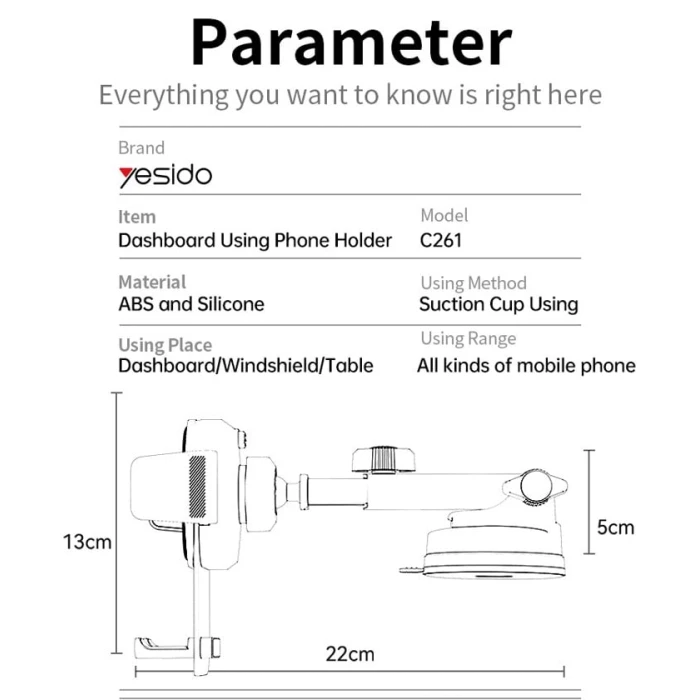 Автомобильный держатель для телефона Yesido C261 for 4.7 Автомобильный держатель для телефона Yesido C261 for 4.7