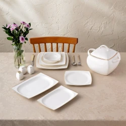 Обеденный набор Emsan Karmen, керамика, белый/золотистый, 60 предметов, 12 персон