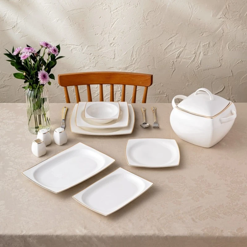 Обеденный набор Emsan Karmen, керамика, белый/золотистый, 60 предметов, 12 персон Обеденный набор Emsan Karmen, керамика, белый/золотистый, 60 предметов, 12 персон