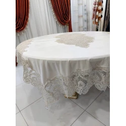 Скатерть MiraNova FS-181, велюр, белая, 160x220 см